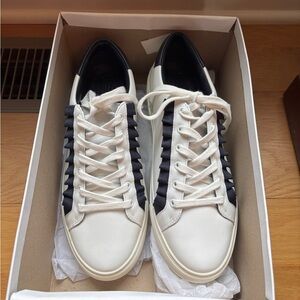 Tory Burch White and Navy Women’s Ruffle Sneakers, size 10, Brand New